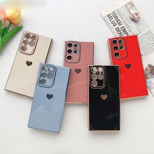 Luxury Compating Side Love Heart Soft TPU Cases Camerabescherming Schokbestendige Solid Color Achteromslag voor Samsung S20 Fe S21 Plus S22 S23 Ultra A12 A52 A52 A13 A23 A53 A14 A34 A54