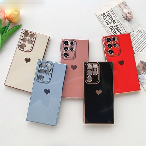 Placage de luxe côté amour coeur doux TPU étuis protection de la caméra antichoc couleur unie couverture arrière pour Samsung S20 FE S21 Plus S22 S23 Ultra A12 A52 A13 A23 A53 A14 A34 A54