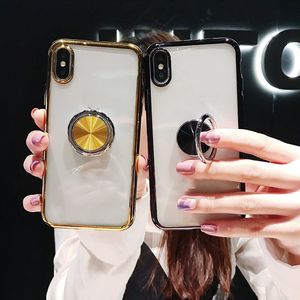 Luxe Plating Siliconen Met Ring Houder Cases Soft TPU Clear case Voor iPhone 14 13 12 11 pro 6 6S 7 8 Plus X XS MAX XR Transparante Cover Samsung S20 Note20