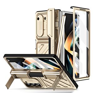 Luxury plating schuifregelaar Vogue telefoonhoesje voor Samsung Galaxy Folding Z Fold5 Fold4 5G Invisible Bracket Membraan scharnierbeveiligingsvouwschaal met verborgen penslothouder