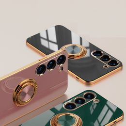 Fundas de cubierta de TPU con revestimiento de lujo para Samsung Galaxy S20 S21 S22 S23 S24 S24 + Plus Ultra Phone Square Soft Ring Holder Stand Case Ring Holder Phone Case