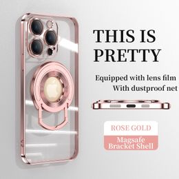Placage de luxe Transparent pour étui de téléphone magnétique Magsafe pour iPhone 14 13 12 11 Pro Max Plus couverture d'armure de béquille de charge sans fil