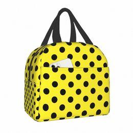 Luxe Polka Dots jaune déjeuner sac fourre-tout pour les femmes portable isolé thermique refroidisseur chaud Bento Box enfants école alimentaire pique-nique sacs o5lL #