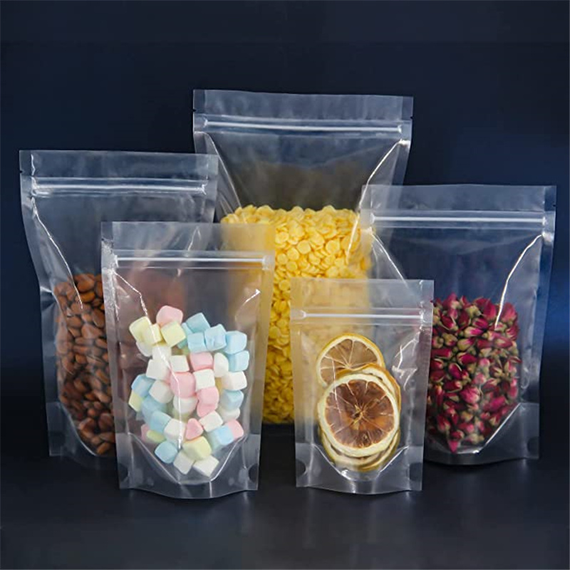 Stå upp plastpåse återförslutbar transparent dragkedja påse luktsäker matlagringspåsar för mellanmål