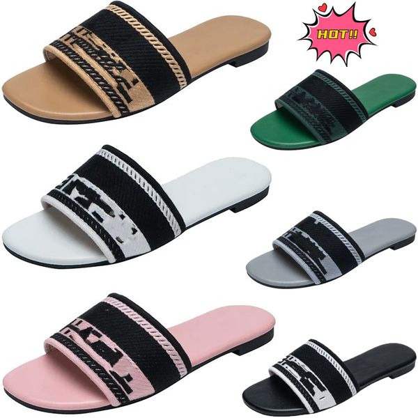 París bordado Dazzle Diseñador Zapatillas Sandalias para mujer Rayas de playa de verano Zapatillas planas casuales Sliders Mujeres Damas Chanclas Bordado C Mulas dobles 37-42