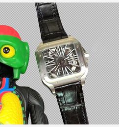 Luxe populaire carré évider hommes montres 39mm marque bracelet en cuir de mode mouvement automatique loisirs montres-bracelets classiques de qualité supérieure