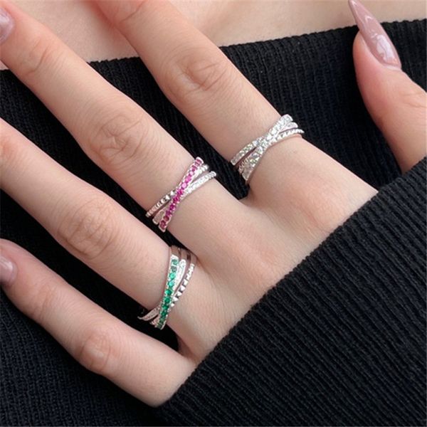 Luxury Preppy Style Tennis Designer Rings For Women Party 925 STERLING Silver Green Diamond Ring Woman Bijoux quotidien Tenture Voyage Boîte-cadeau Dating Boîte 6-9