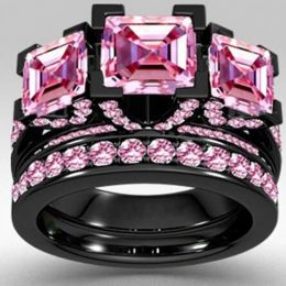 Luxe prinses Cut 6ct Pink Sapphrie Ring Set Black Gold 925 Sterling Silver Engagement Wedding Band Rings For Women Men