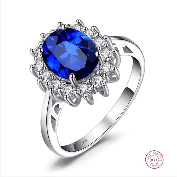 Anillo de compromiso de plata de ley 925 con zafiro azul creado por la princesa Diana de lujo Anillo de bodas nupcial con topacio azul y amatista natural de rubí