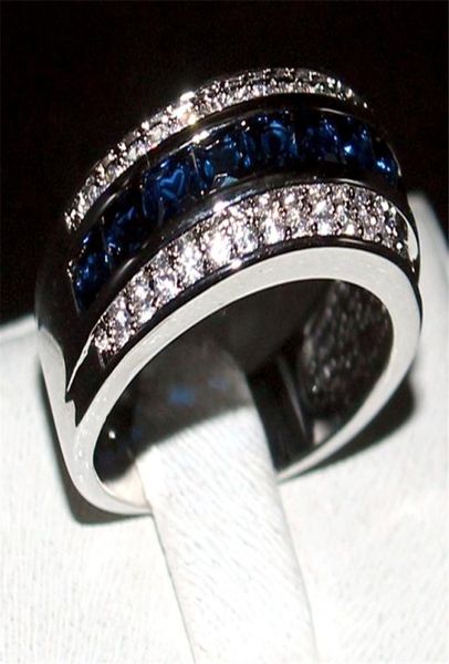 Luxury Princesscut Blue Sapphire Gemstone Rings Fashion 10kt White Gold Remphay Band Bijoux pour hommes Femmes Taille 8910118108419