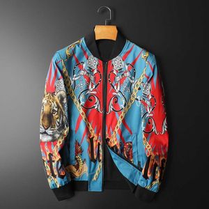 Luxe Print Bomber Jassen Mannen Slanke Casual Jassen Lente Mode Streetwear Social Windbreaker Jas Uitloper Topkleding 210527