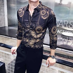 Luxe Imprimer Hommes Chemise Casual Slim Fit À Manches Longues Chemises Night Club Travail Vintage Chemise Streetwear Camisa Social Masculina 210527