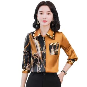 Luxe Gedrukt Helder Zijden Damesshirt Runway 2023 Designer Turn-Down Kraag Lange Mouw Button Up Blouses Lente Herfst Wi330B