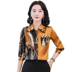 Luxe Gedrukt Heldere Zijden Damesshirt Runway 2023 Designer Turn-Down Kraag Lange Mouw Button Up Blouses Lente Herfst Wi236N