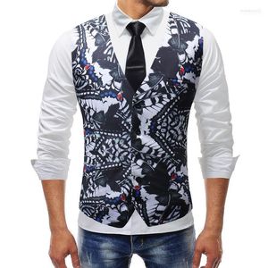 Luxe bedrukt Vest Men Night Club Butterfly Print Gilet Homme Mariage Slim Fit Business Mouwess Jacket Tops Waistcoat Heren Vesten Stra22