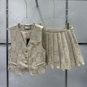 Luxe printen in de vest rok Vrouwen zomer mouwloos kettingvest sexy geplooide rok metalen button shirt kilt 2 -delige set