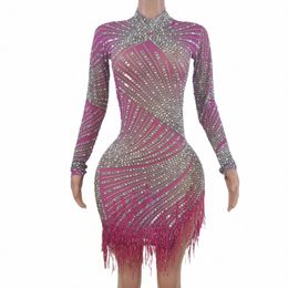 Luxe Prom Dres Voor Vrouwen 2023 Roze Mini Rok Pailletten Rijnste Kwastje Womens Dr Vestido De Manga Larga W2112014 d9Cq #