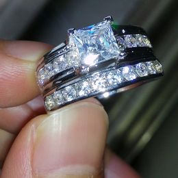 Bague de promesse de luxe ensembles diamant Zircon 925 bagues de mariage en argent Sterling pour les femmes bijoux de fiançailles fins de mariée