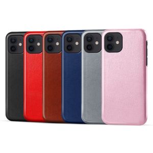 Luxe beschermende PU-lederen harde pc Telefooncases voor iPhone 13 12 11 PRO MAX XS XR 7 8 Plus schokbestendige Solid Color Retro Cover Case