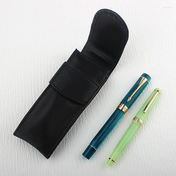 Estuche de lujo de cuero PU con 2 ranuras para bolígrafos, estuche para lápices, material escolar para oficina, bolsa, regalo creativo