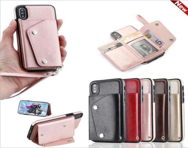 Funda de cuero PU de lujo para iPhone XS Max Funda X 6 6S 7 8 Plus XR Funda con bolsillo para tarjeta para Samsung Note 8 9 S8 S9 Plus S7 Edge Wallet 1022796