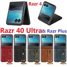 Polsband Gevallen Voor Motorola Razr 40 Ultra Razr4 4 Moto RAZR Plus Case Ring Beugel PU Leather Cover