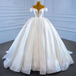 Luxe Puffy Satijn Trouwjurken 2024 Uit De Schouder Parels Kralen Prinses Bruidsjurken Arabische Dubai Vestido De Noiva