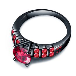 Lujo pumk brillante gran diamante rojo Boda anillo negro Conjunto para mujer Fiesta de compromiso Banda 18K oro lleno Eternity Jewelry Zirconia tamaño 6 7 8 9