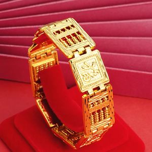 Luxe Pure 24 K Goud Kleur Vierkante Tag Patroon Armbanden Sieraden voor Mannen Bro Vader Nooit Vervagen Verjaardag Huwelijksgeschenken 240227