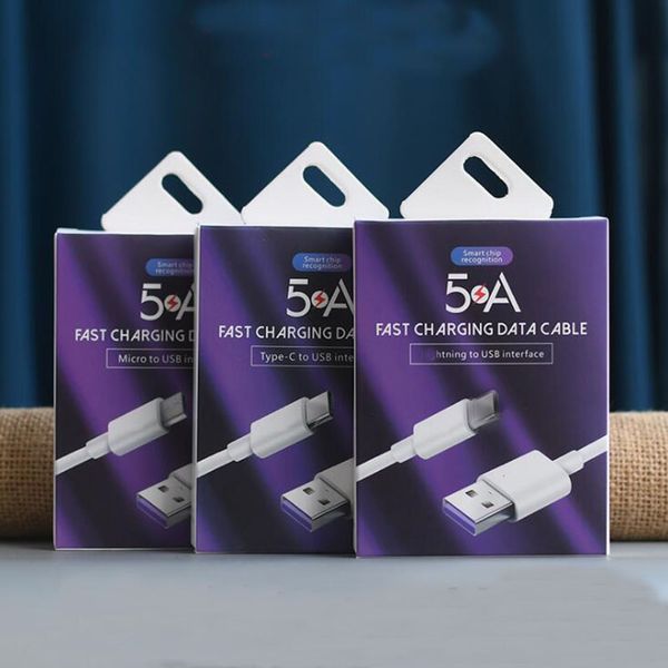 Caja de embalaje de papel púrpura de lujo para Iphone Samsung Tipo C 5A Cable USB de carga rápida Línea de fecha Caja de paquete al por menor