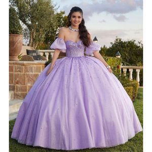 Luxe Paarse Quinceanera Dresse Sweetheart Kralen Uit De Schouder Prinses Sweet 15 Jaar Verjaardagsfeestje Jurk Vestido De 15 Anos