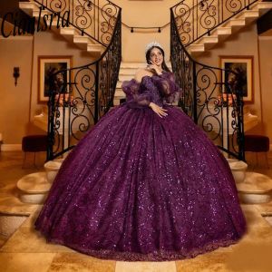 Robes de quinceanera violet luxueuse pour 15 fêtes Appliques de princesse Fleurs Robe de fête d'anniversaire