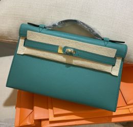 Sac à main de marque de bourse de luxe 22 cm Sacs d'embrayage de mode Epsom Le cuir à la main Coutures bleu beige vert pour choisir la livraison rapide