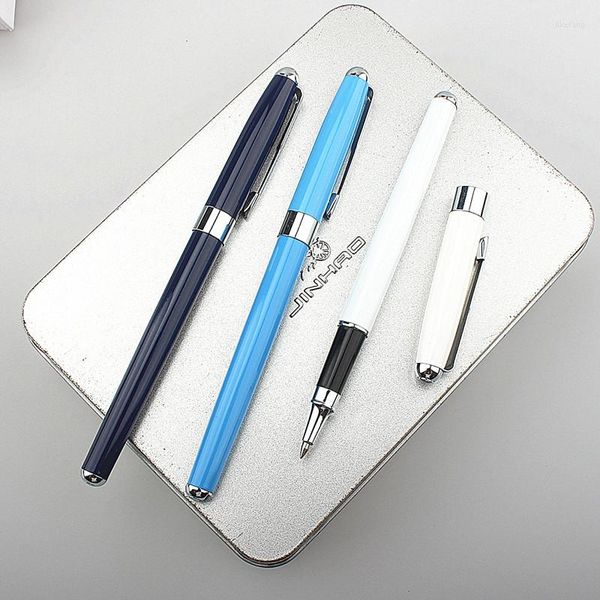 Qualité de luxe 816 stylo roller en métal bleu foncé blanc papeterie bureau fournitures scolaires encre