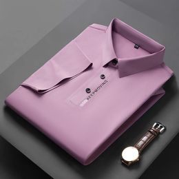 Marque de luxe Brand Mens Polo Modèle Decal Ice Ice Silk Tshirt Summer Korean Busined Casual Iron Iron Traceless Menswear 240530