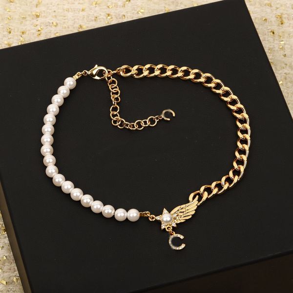 Collier pendentif à breloque de qualité de luxe avec perles de coquillage naturel en plaqué or 18 carats avec boîte stmap en forme d'oiseaux PS3034B