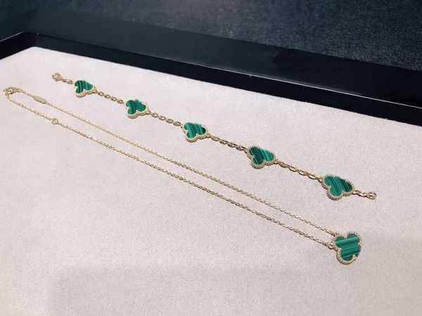 Collier pendentif à breloque de qualité de luxe avec bracelet en malachite naturelle pour femmes, bijoux de fiançailles, cadeau avec sac en velours PS4522