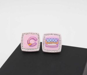 Boucle d'oreille de forme carrée de charme de qualité de luxe en plaqué or 18 carats avec boîte à timbres diamant de couleur rose PS3849A