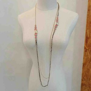 Luxe kwaliteit charme trui lange chian hanger ketting met diamant en roze kleur met stempeldoos PS4823A