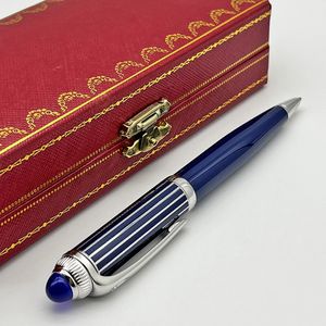 Luxuriöser, hochwertiger, klassischer blauer Kugelschreiber aus Edelstahl mit Ragging-Schrift, glattem Büromaterial und Edelstein 240105
