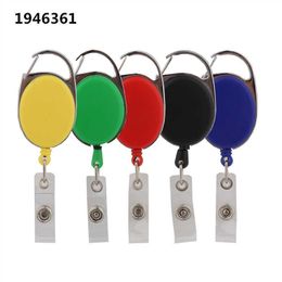 Luxe kwaliteit kleur intrekbare pull badge reel reel zink legering plastic id lanyard naam tag kaart kaart terugslag ring ring ketting clips