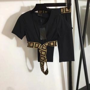 Luxury -kwaliteit ontwerper Dames trainpakken stretch Slim Sweatshirt Fashion Vintage F Print Short Sleeve Shorts Tracksuit