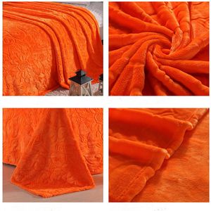 Luxe Qualité Flanelle Couverture Coral Fleece Couvre-lit Couleur Orange Solide Adulte MultiSize Draps De Lit Plaid Solide Couleur Couvertures 201113