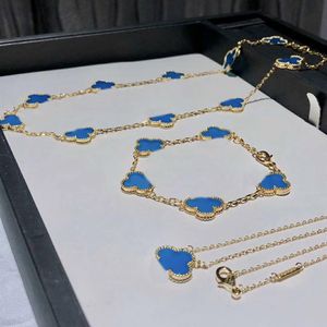 Bracelet à breloques en argent S925 de qualité de luxe avec pendentif collier bracelet de couleur bleue en plaqué or 18 carats avec tampon de boîte cinq fleurs PS5085