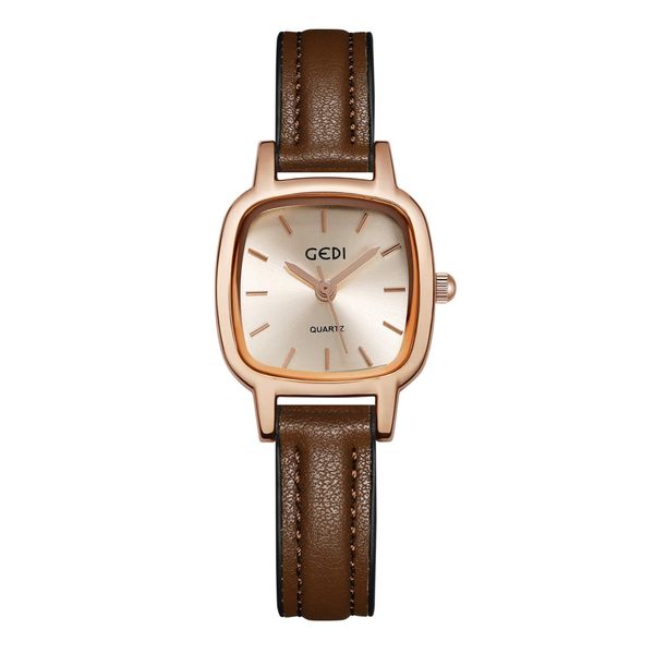 Luxe qualité carré montre pour femme montre style minimaliste ceinture étudiant petite montre marron niche étanche haut de gamme sensation montre-bracelet montre à quartz pour femme en gros