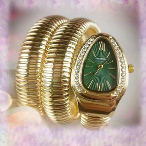 Quartz de luxe femmes or vert cadran bleu montres mode jour date diamants bague abeille serpent horloge cadeaux entièrement en acier inoxydable chaîne de haute qualité Bracelet montre