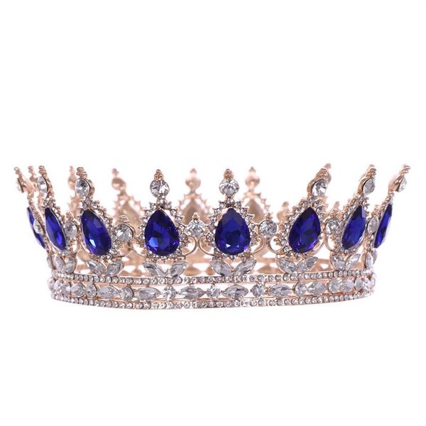 Reina de lujo Vintage Accesorios para el cabello de la boda grande Rhinestone Nupcial Ronda completa Círculo Desfile Tiaras Crystal Prom Royal Crowns Y20232f