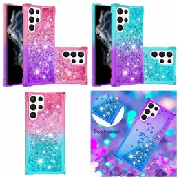 Luxe Quicksand Zachte TPU Shockproof Cases Voor Samsung S23 Ultra Plus A24 A04E A34 A54 A14 5G Dual Kleur Hart Gradient Bling Glitter Liquid Anti Shock Clear Cover