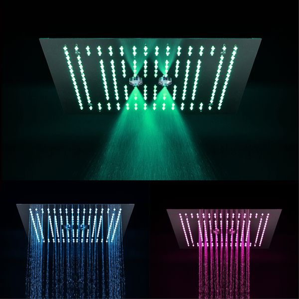 Lumières multifonctionnelles à LED Systèmes de douche à effet pluie de luxe Robinets de cascade de massage à tête dissimulée Jets de pulvérisation corporelle de 4 pouces pour ensemble de salle de bain