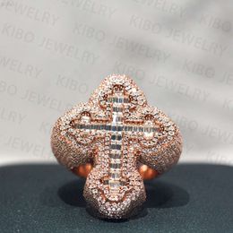 Luxe Rapper Jewelry Cross 925 zilveren ring Vvs Moissanite Iced Out aangepaste mannenring